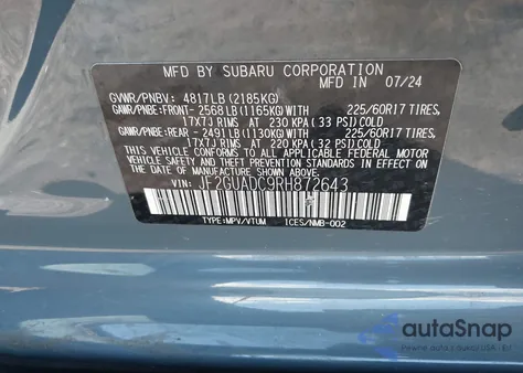 2024 Subaru Crosstrek Premium z USA, uszkodzony, nr VIN JF2GUADC9RH872643